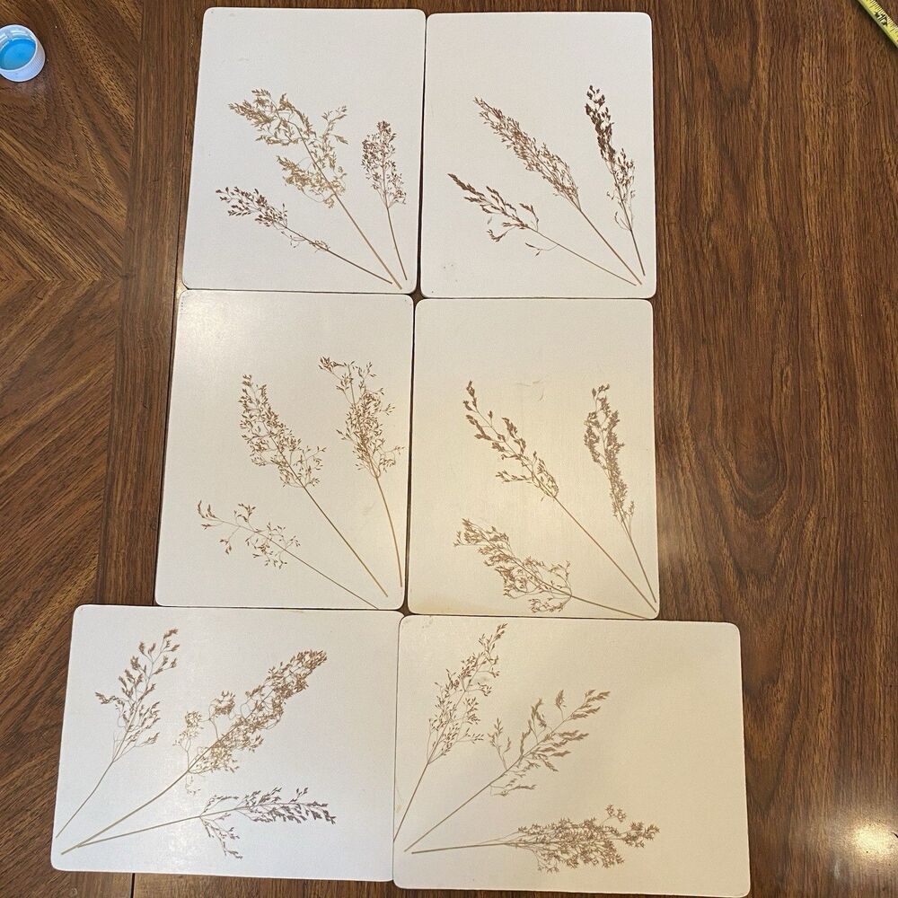 Adsum Of England Placemats Vtg Lot Of 6 English Grasses With Box 7x9”
